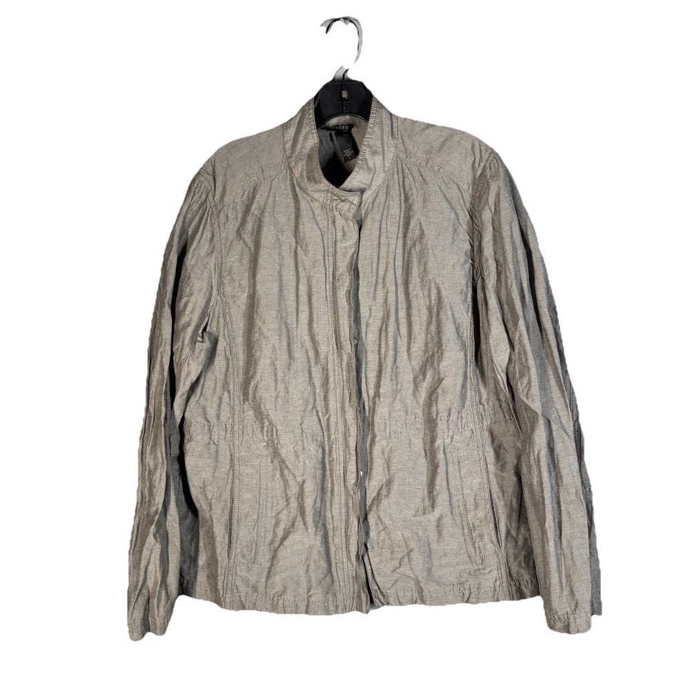 Eileen Fisher Jacket Womens Large Gray Metallic Lightweight Rumpled Full Zip